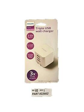 Dlp2408 Philips Dlp2408/37 Triple Usb Wall Charger Charging Block High Speed Station White
