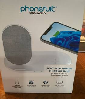 Phonesuit 850029614296 Novo Dual Wireless Charger Station And Dock Soft Linen Style Fabric 15 Watt