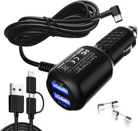 R235 Plozoe Dash Cam Charger 2023 Upgraded Usb-c Car With Dual Usb 11.5ft Black