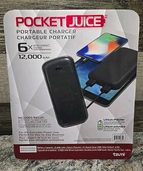 1222212 Pocket Juice Tzumi Portable Charger Black 12 000 Mah 5685 Sealed Package