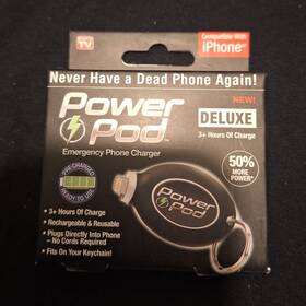 Power Pod 0121.0101 Deluxe Emergency Phone Charger Black Keychain Loop For Iphone