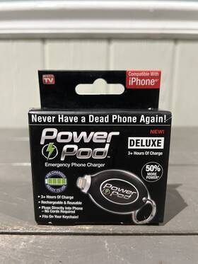 Power Pod 735541323195 Deluxe Keychain Portable Iphone Charger 3 Hours Charge - Brand New