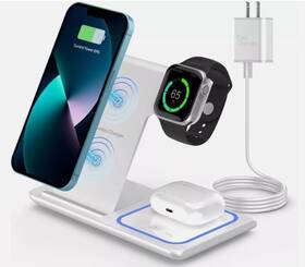 Powerhouse Products 744110758726 3 In 1 Wireless Charger 18w Fast Pad Stand Charging Station Dock