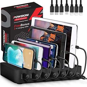 Poweroni Usb Charging Dock 6-port Fast Station For Multiple