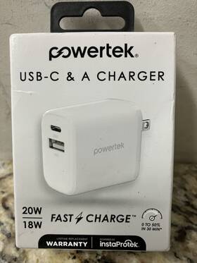 Powerteck 810198270594 Powertek Usb-c&a Charger 20w/18w White