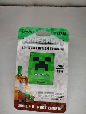 Powertek 810135813737 Minecraft Limited Edition Usb C A Fast Charge Creeper Charger New 20w/18w