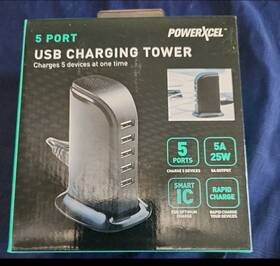 Powerxcel 841133103257 5 Port Black Usb Charging Tower Lot Of 24 Brand New Master Case