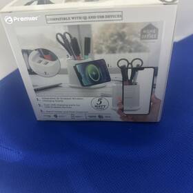 Premier 847181063840 Qi Wireless Charging Stand With Dual Usb Charger And Desk Organizer 5w