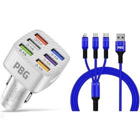 Premiumbrandgoods 151944112834 Pbg Led 6 Port Car Charger And 4ft- 3 In 1 Cable Combo