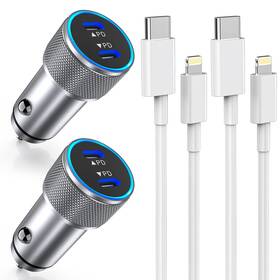 Protvsolutions 736724832411 Iphone Fast Car Charger 2pack Dual Port Usb C Mfi Titanium Silver
