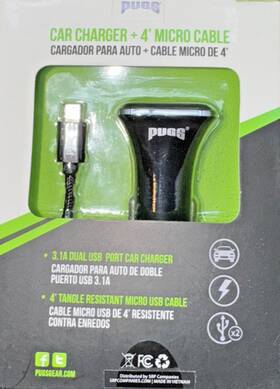 A232 Pugs Gear 699/186 Car 12v Charger With Micro Usb Samsung 4ft Cable Black Model