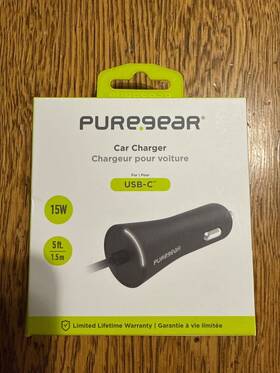62805pg Puregear 5ft Coiled 15w/3a Vehicle Car Charger For Usb-c Type C Devices - Black