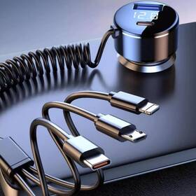 Qc3.0 Pweite 737706437594 5 In 1 Multi Port Pd30w Super Fast Car Charger Built-in Cables Usb C Ci