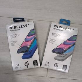 20wms005 Qi Wireless Powerbank 5000mah Pair Blue Gray W Suction Cups Charging Cable