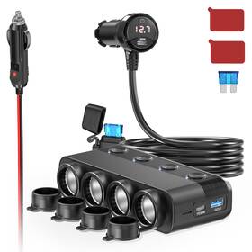 Hs75ad Qidoe Cigarette Lighter Splitter 300w 4-socket Car Charger Adapter With Dual Pd30w