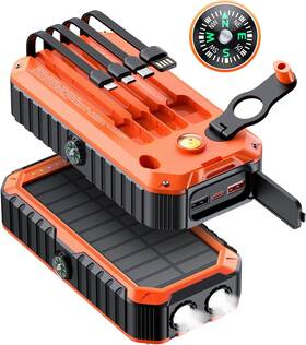 S86-pro Qisa Solar Charger Power Bank 40000mah Built In 4 Cables And Hand Orange