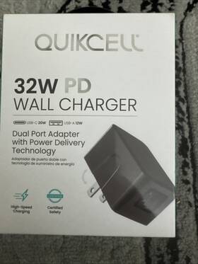 Qtrc2002 Quikcell Sealed 32w Dual Port Usb-c And Usb-a Pd Wall Charger - Black