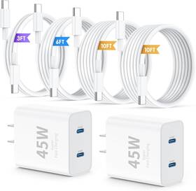 Zyh-j505 Qziiw Iphone 16 15 Pro Max Charger Fast Charging 45w Dual 3ft 6ft 10ft White