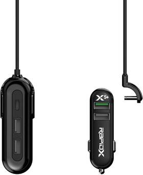 Rx-x5usbbobpl Rapidx X5 Plus Car Charger 5 Usb Ports Qc 3.0/type C Black On