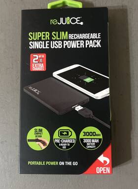 Rejuice 847181067602 Super Slim Rechargeable Power Pack Usb 3000 Mah New In Box