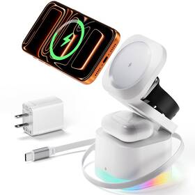 Richbird 785229920147 5 In 1 Wireless Charger Foldable Charging Station With 30w White