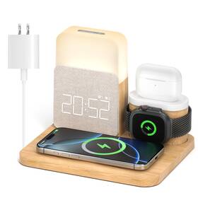 S32-03 Richbird Alarm Clock Charging Station For Bedrooms 7 In 1 Wireless Wood