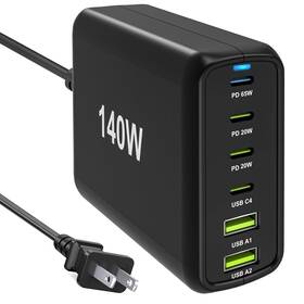 Ris140wr-6p Riswojor 140w Usb C Multiport Charger With Pps Pd65w Dual Pd20w Fast 6 Port Charg