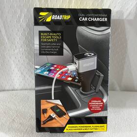 Roadtrip 030698066156 Car Charger/dual Usb Powerbank/flashlight/glass Hammer/seat Belt Cutter