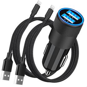 Dfgvbv9d Rombica Mfi Certified Iphone Car Charger 4.8a Dual Usb With 2-pack Lightning Cable