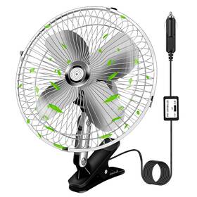 Dabboagd85 Rotatable 10-inch Silver Cigarette Lighter Fan Two-speed Adjustment 360-degree Rotati