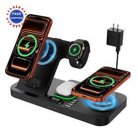 Rr Sports 768330860502 Wireless Charging Station Dual Phone Magnetic Auto Switch 7 Color Light Clock