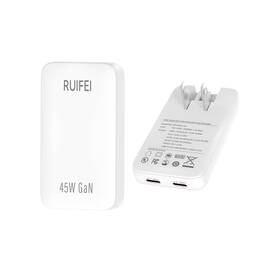 Rf045w-2c Ruifei Flat 45w Usb C Wall Charger With Foldable Plug For Traveldual Ports Gan Charg