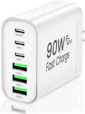 Zetx90w-u Rumixi 90w Gan Usb C Charger Block 6-port Wall Fast Charging 45w Pd Power