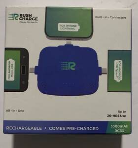 Rc33 Rush Charge 810063162764 3 In 1 Portable Charger 3300mah Blue Apple Samsung New
