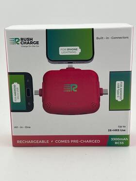 Rc33 Rush Charge 810063162771 3 In 1 Portable Charger 3300mah Pink Sealed