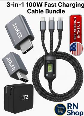 100w Rush Charger 810063162573 Anker Usb-c Adapter 3-in-1 Cable Gan Bundle Free Ship