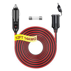 Sku008-ec12ft-14awg Rwujilong 12v/24v Heavy Duty Cigarette Lighter Extension Cord 12ft 14awg With Led Light