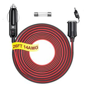 Rwujilong Sku008-ec26ft-14awg 12v/24v Heavy Duty Cigarette Lighter Extension Cord 26ft 14awg With Led Light