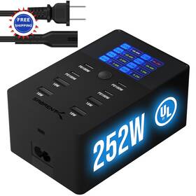 Ax-8ptc Sabrent Charger 252w 8 Port Desktop Charging Station Lcd Display Ul Certified