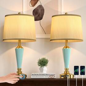 Tm-t17 Saiweya 24 Inch Ceramic Table Lamp With 3 Way Dimmable Touch Lamps - 2 Usb Ports And Ac Out
