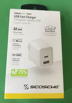 Scosche Hpdca32wt Dual Port Usb Inch Fast Charger Power Delivery 3.0 Compact 32w Adapter For Devices
