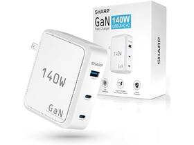 Qv16blk Sharp 140w Usb C Charger Compact Foldable Gan Fast Charge 3-port 2 Usb-c 1 Usb-a