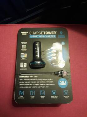 Sharper Image 841856110198 Charge Tower 4-port Usb Charger Surge Protected Sealed