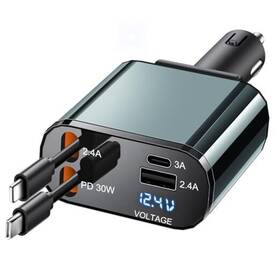 Ti-29-3 Shenzhen De Rieter Watch Co. Ltd. Ticci Retractable Car Charger 60w Usb C With Cables 4-in-1 Blue Grey