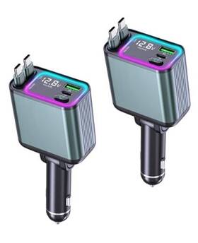 Gc08 Shenzhen Gxy Electronics Co. Ltd 2 Pack 4 In 1 Retractable Car Charger With Dual Type C Cable Dark Green-2pack