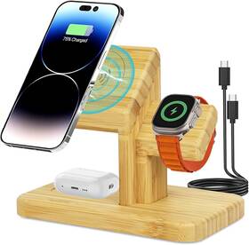 Rx-2201 Shenzhen Rexiao Technology Co. Ltd 3-in-1 Magnetic Fast Charging Station 20 W Bamboo Wireless Charger Dock For Ph