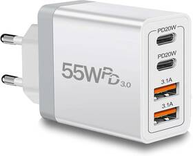 Pd-55w Shenzhen Wall Charger Technology Co. Ltd. European Travel Plug Adapter Usb C 55w 4-port Fast Charg