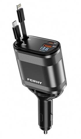 Fg20 Shenzhenfengyunzhizaoelectronictechnologyco. Ltd. Retractable Car Charger 4 In 1 Fast Charging Adapter 75w - Black