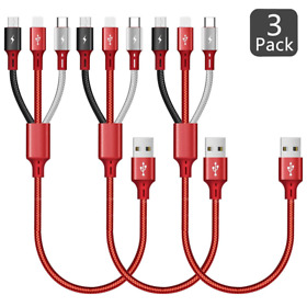 Mu-0124 Short Multi Charging Cable 3a 3pack Multiple Usb Fast
