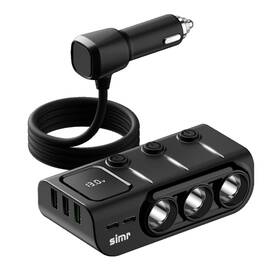 Simr 714801172940 3 Socket Cigarette Lighter Splitter Usb 2 Type C Port Quick Car Black